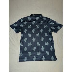 Greenside Golf Polo Navy Green White Cactus Print Performance Men's L